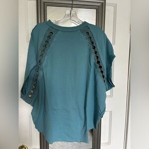 FREE PEOPLE • Teal Women's Top with Crochet Detail